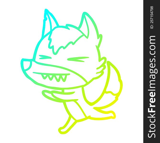 Cold Gradient Line Drawing Angry Wolf Running