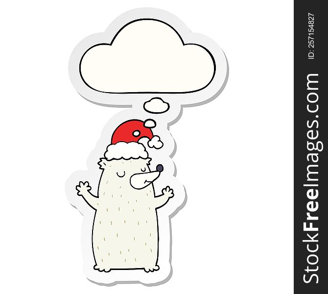 Cute Cartoon Christmas Bear And Thought Bubble As A Printed Sticker