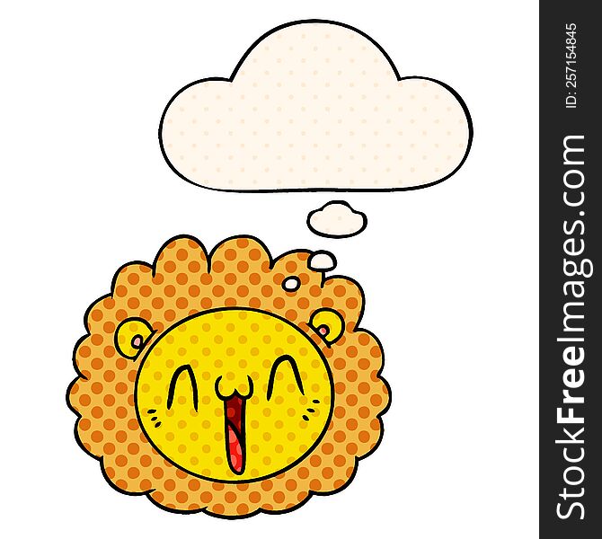 cartoon lion face with thought bubble in comic book style