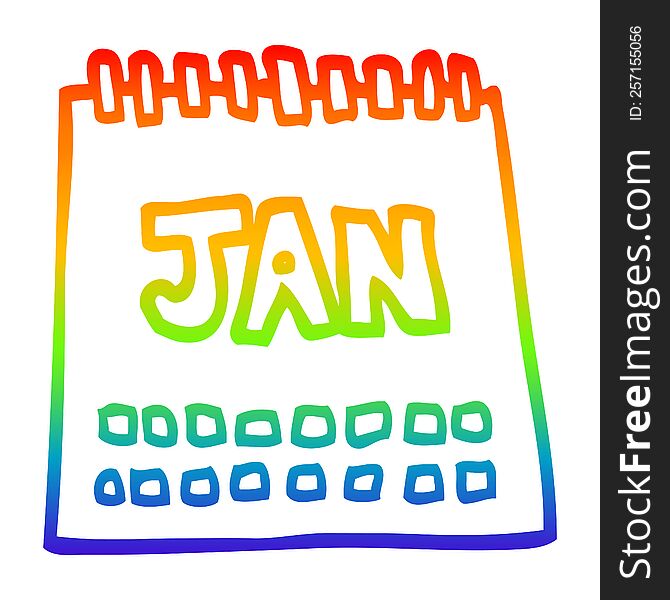 rainbow gradient line drawing of a cartoon calendar showing month of january