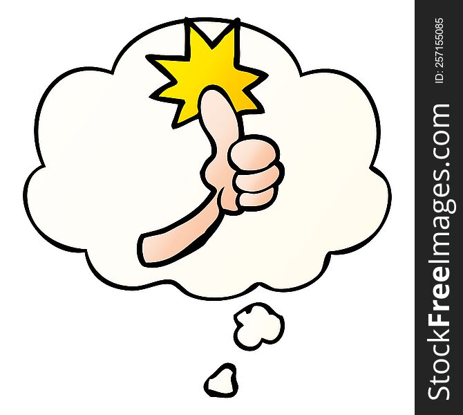 cartoon thumbs up sign with thought bubble in smooth gradient style