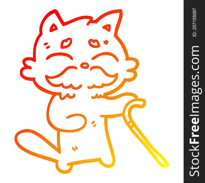 Warm Gradient Line Drawing Cartoon Old Cat