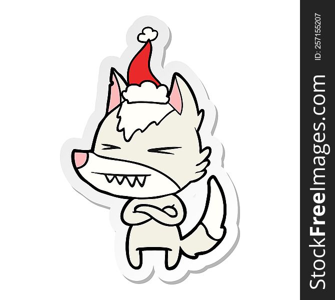 Angry Wolf Sticker Cartoon Of A Wearing Santa Hat