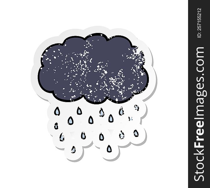 distressed sticker of a cartoon cloud raining