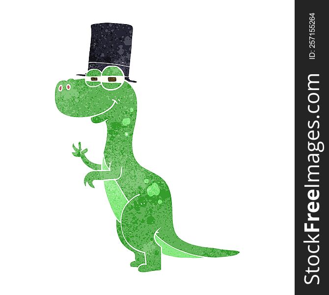 Retro Cartoon Dinosaur Wearing Top Hat
