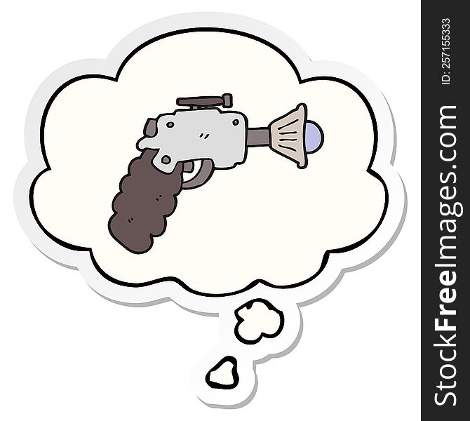 Cartoon Ray Gun And Thought Bubble As A Printed Sticker