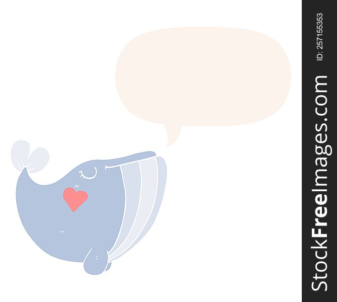 Cartoon Whale And Love Heart And Speech Bubble In Retro Style