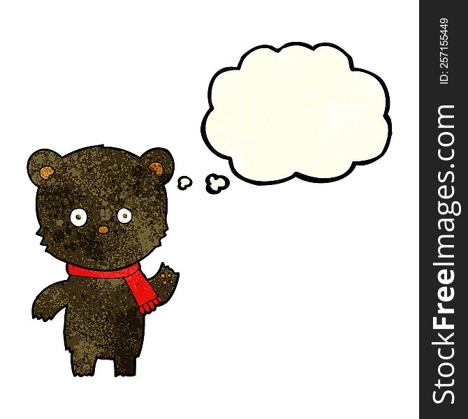 cartoon black bear waving with thought bubble