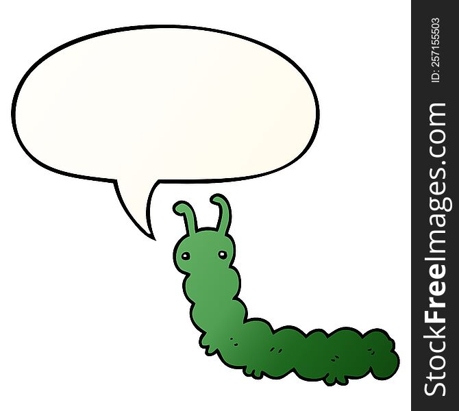 Cartoon Caterpillar And Speech Bubble In Smooth Gradient Style