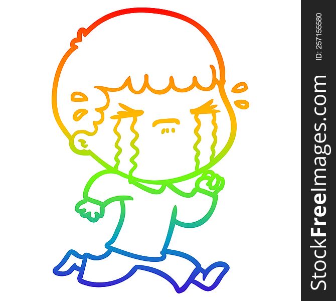 Rainbow Gradient Line Drawing Cartoon Man Crying