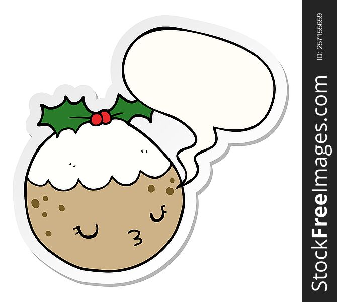 Cute Cartoon Christmas Pudding And Speech Bubble Sticker