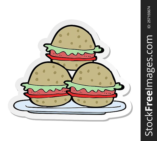 sticker of a cartoon plate of burgers