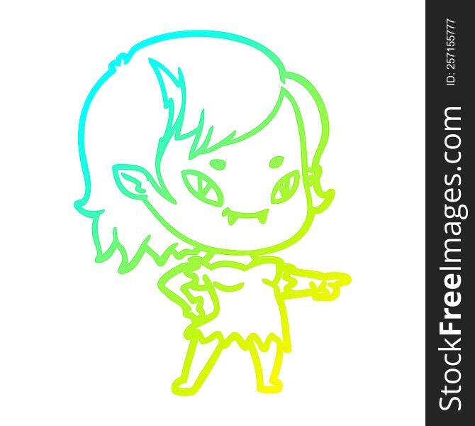 Cold Gradient Line Drawing Cartoon Friendly Vampire Girl Pointing