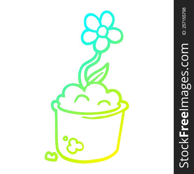Cold Gradient Line Drawing Cartoon Flower Pot