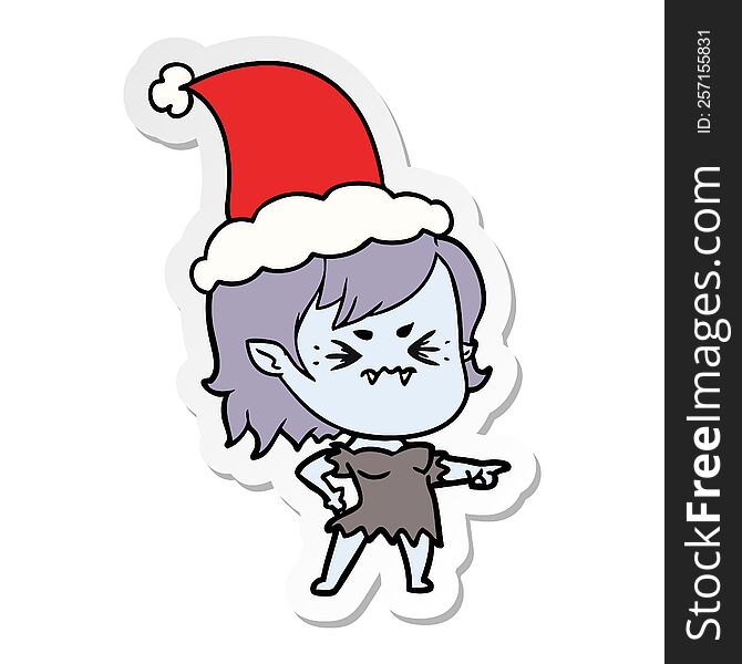annoyed hand drawn sticker cartoon of a vampire girl wearing santa hat. annoyed hand drawn sticker cartoon of a vampire girl wearing santa hat