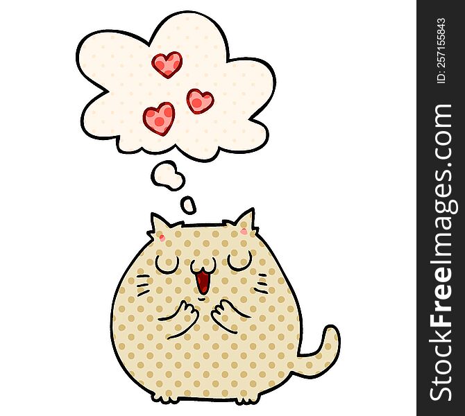 Cute Cartoon Cat In Love And Thought Bubble In Comic Book Style
