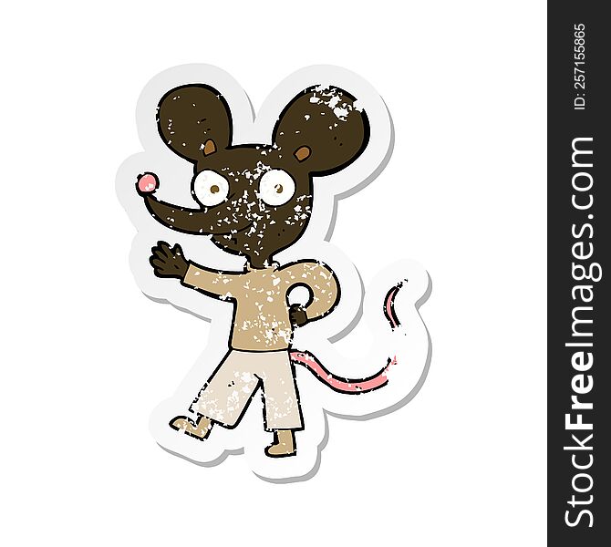 Retro Distressed Sticker Of A Cartoon Waving Mouse