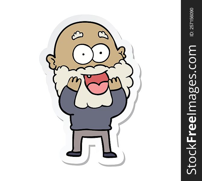 sticker of a cartoon crazy happy man with beard gasping