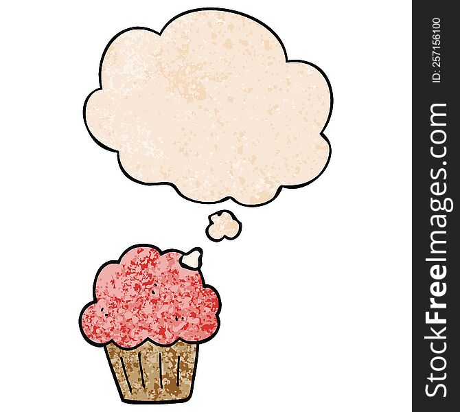 cartoon  muffin with thought bubble in grunge texture style. cartoon  muffin with thought bubble in grunge texture style