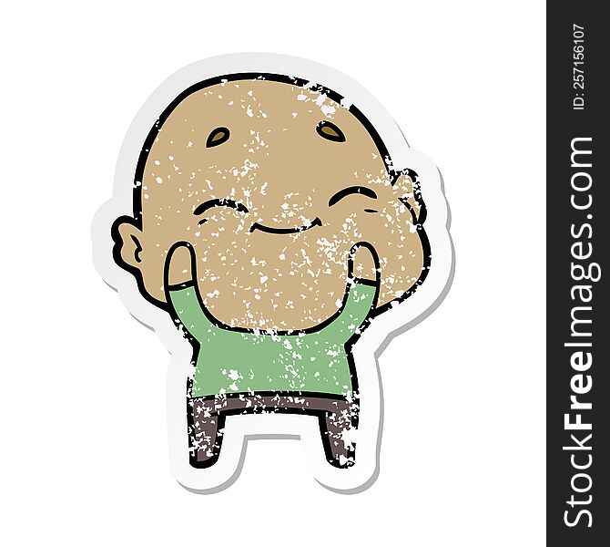 Distressed Sticker Of A Cartoon Happy Bald Man