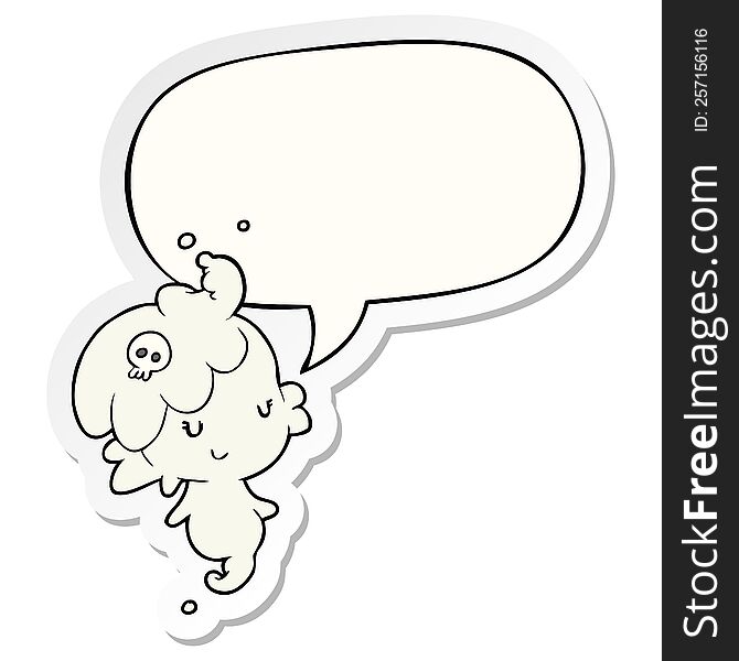 Cute Cartoon Ghost Girl And Speech Bubble Sticker