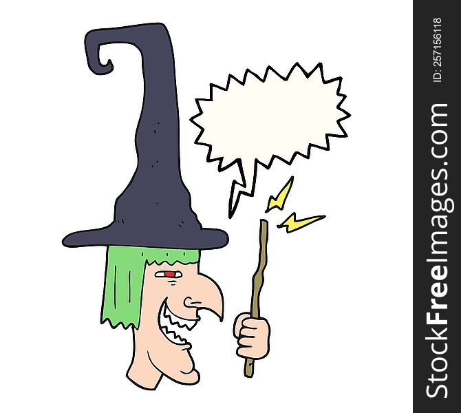 freehand drawn speech bubble cartoon laughing witch