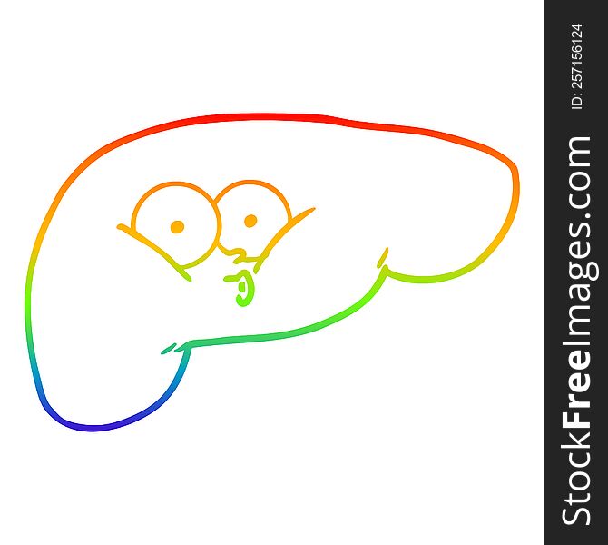 rainbow gradient line drawing of a cartoon curious liver