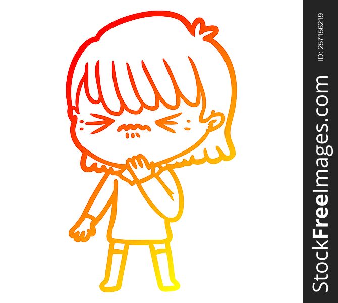 warm gradient line drawing of a cartoon girl regretting a mistake