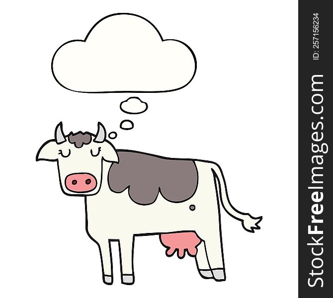 cartoon cow with thought bubble. cartoon cow with thought bubble