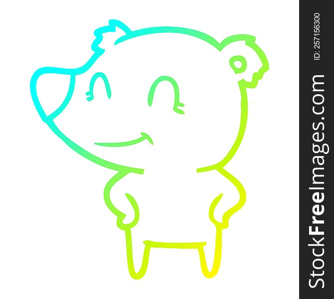 cold gradient line drawing of a friendly bear with hands on hips