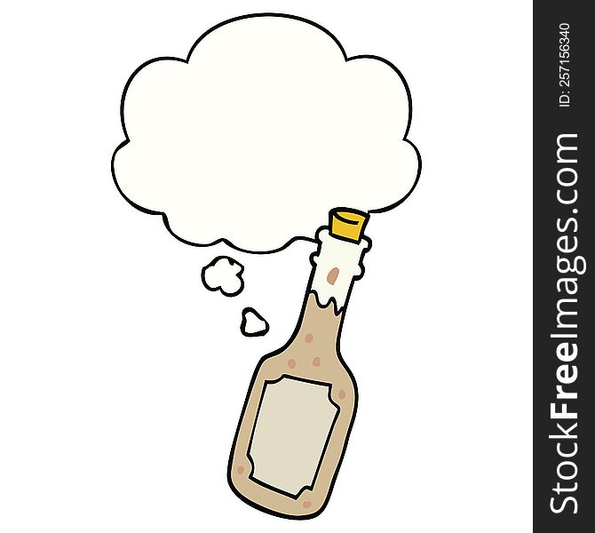 cartoon beer bottle with thought bubble. cartoon beer bottle with thought bubble