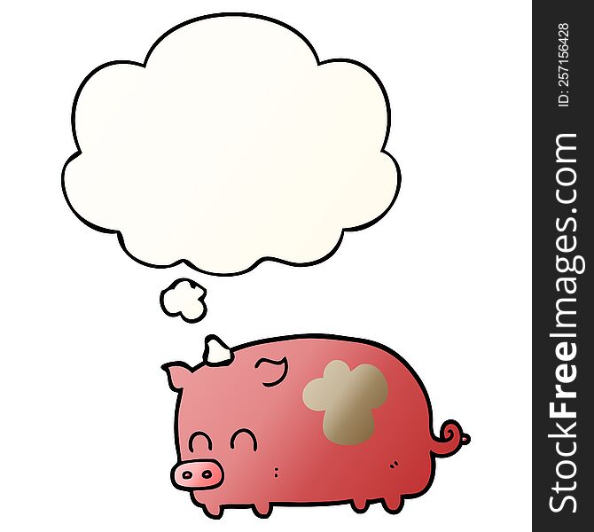 Cute Cartoon Pig And Thought Bubble In Smooth Gradient Style