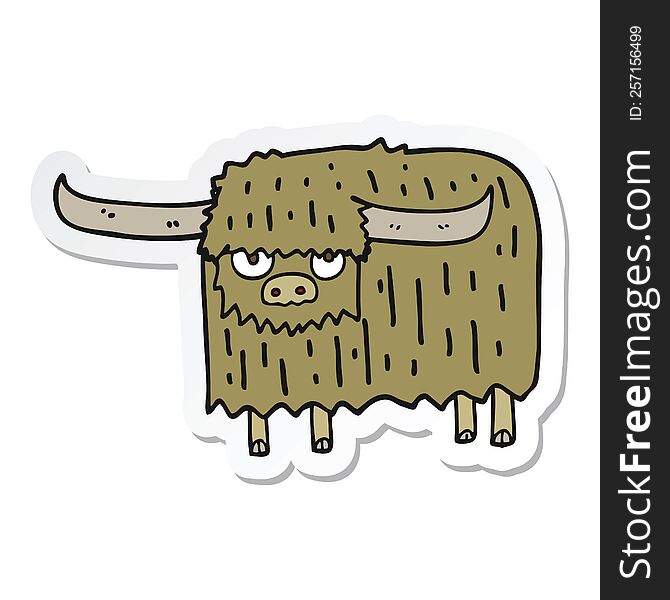 sticker of a cartoon hairy cow