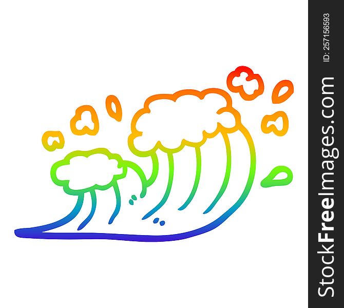 rainbow gradient line drawing of a cartoon wave crashing