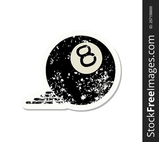 Traditional Distressed Sticker Tattoo Of A 8 Ball