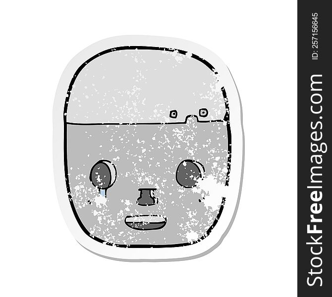 Retro Distressed Sticker Of A Cartoon Robot Head