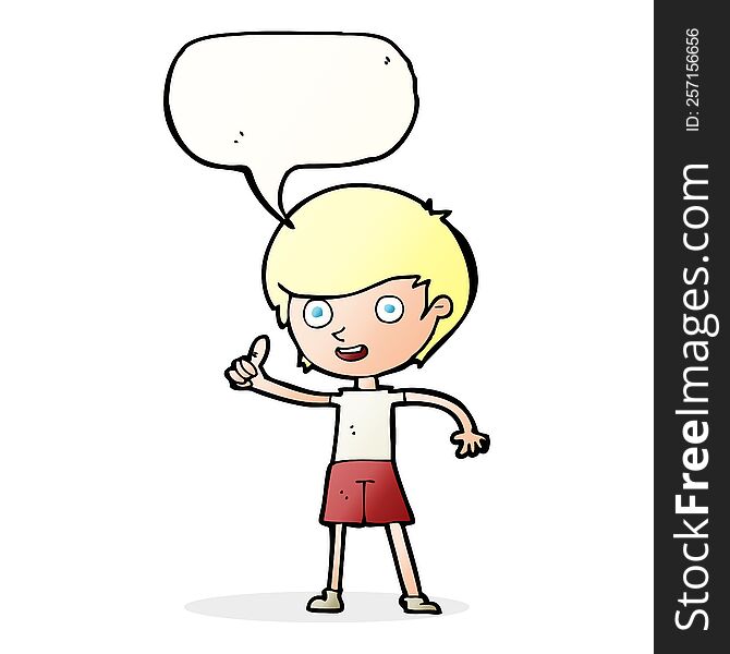 cartoon boy giving thumbs up symbol with speech bubble