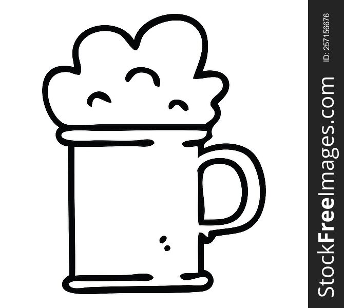 Quirky Line Drawing Cartoon Tankard Of Beer