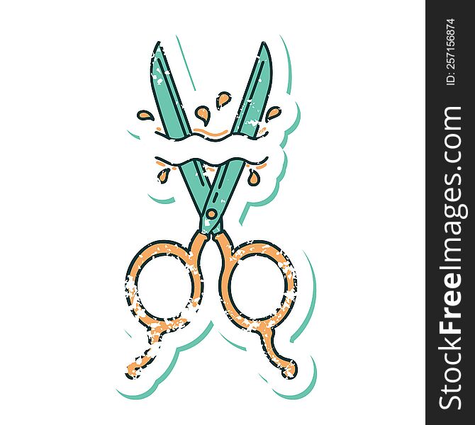 distressed sticker tattoo style icon of barber scissors