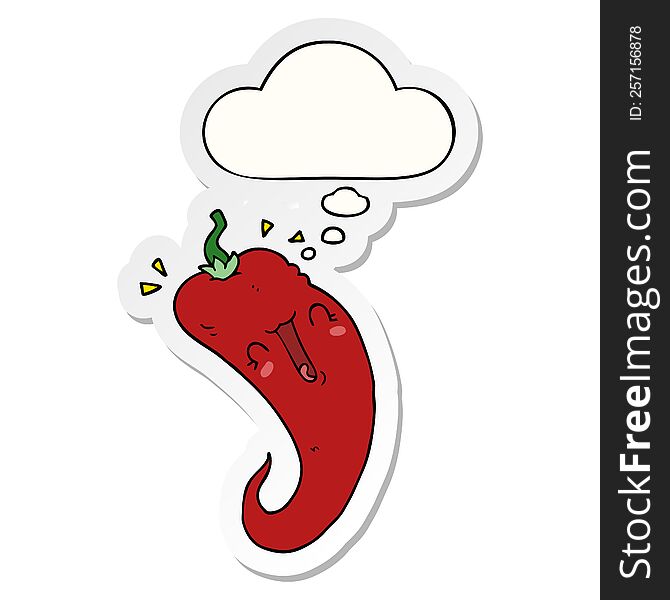 Cartoon Chili Pepper And Thought Bubble As A Printed Sticker