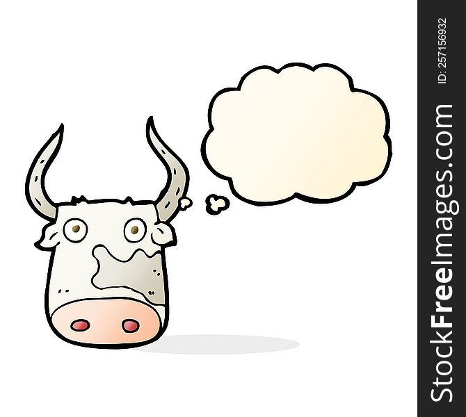 cartoon cow with thought bubble