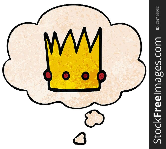 Cartoon Crown And Thought Bubble In Grunge Texture Pattern Style
