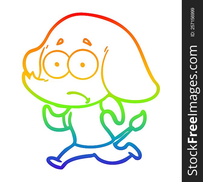 rainbow gradient line drawing of a cartoon unsure elephant running away