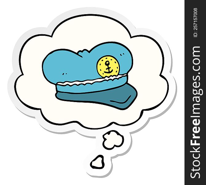 cartoon sailor hat with thought bubble as a printed sticker