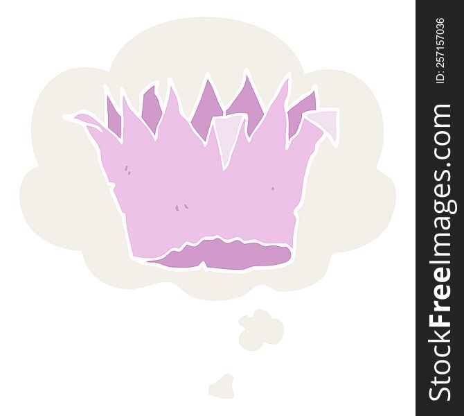 cartoon paper crown with thought bubble in retro style