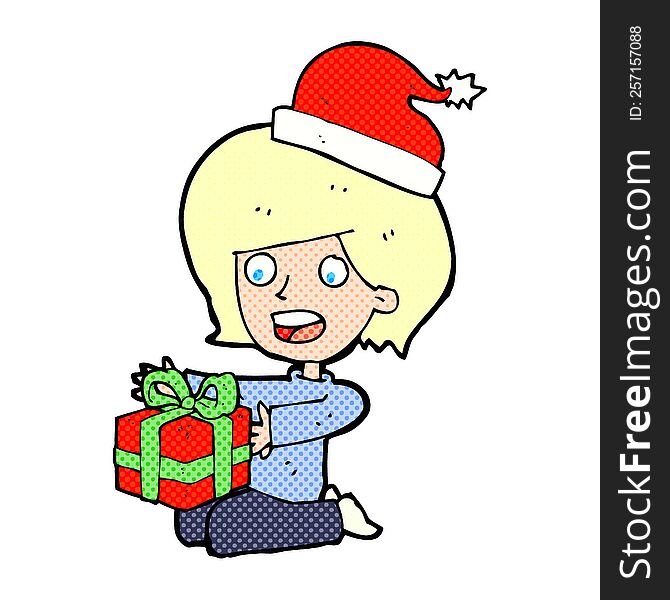 cartoon woman opening presents