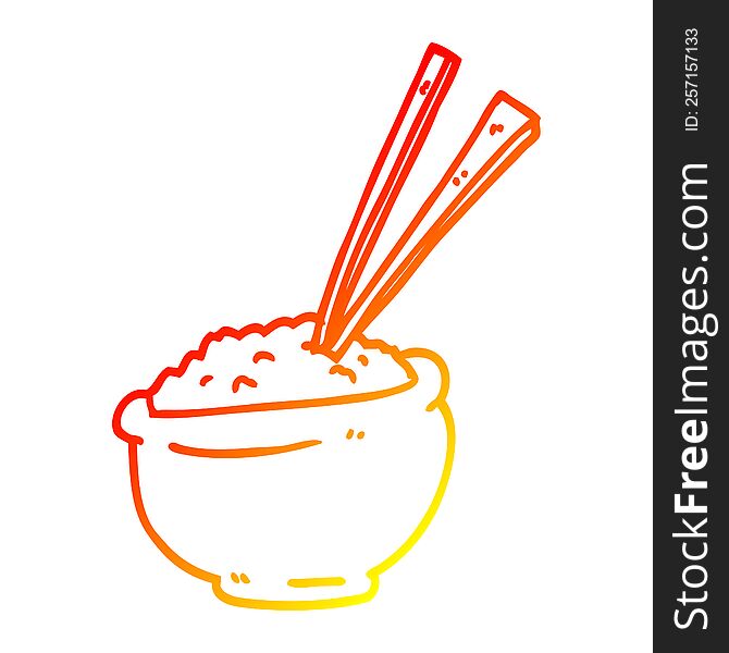 Warm Gradient Line Drawing Cartoon Bowl Of Rice With Chopsticks