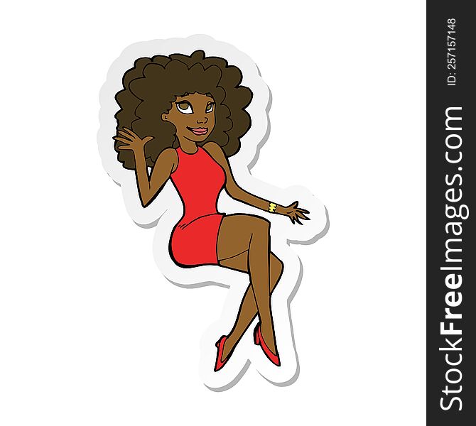 sticker of a cartoon sitting woman waving