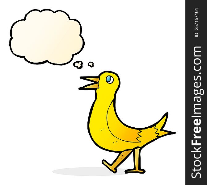 cartoon walking bird with thought bubble