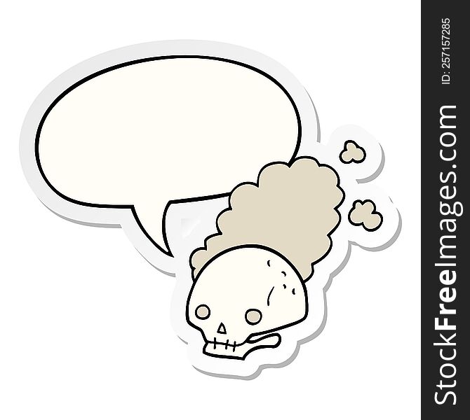 Cartoon Dusty Old Skull And Speech Bubble Sticker